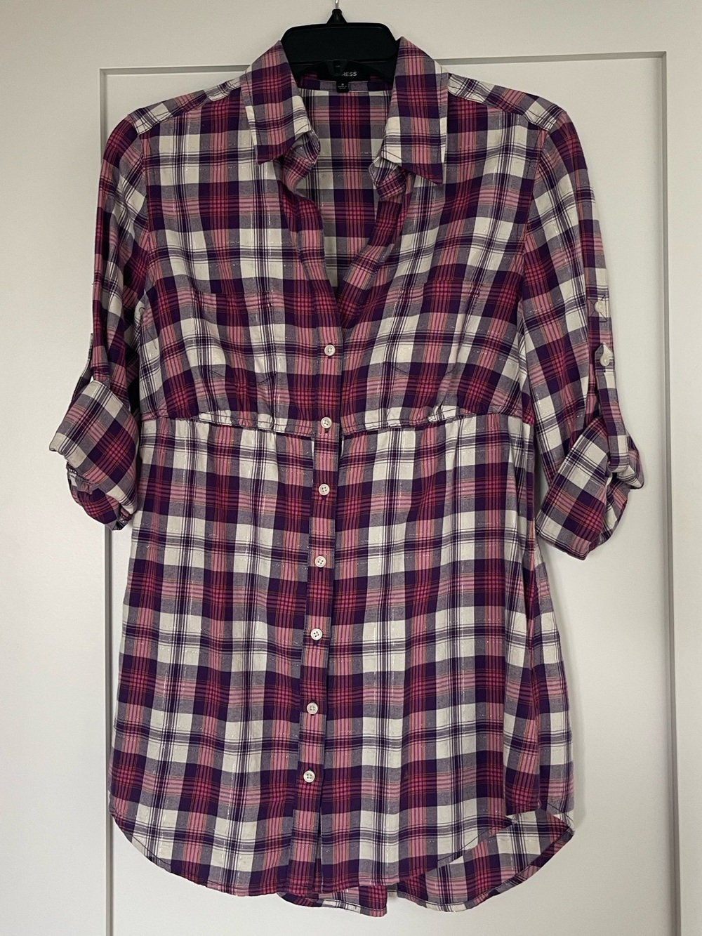 Purple Plaid Button-Down Shirt Size S